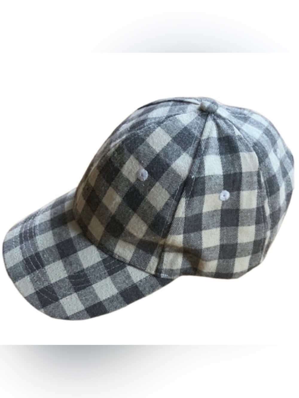 CocusPocus Baseball Hat Ivory Off White Gray Small Buffalo Plaid Like New